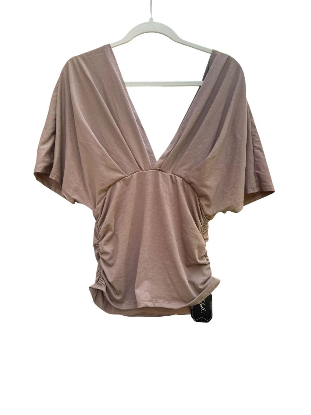 SOLY HUX Women's Deep V-Neck Short Sleeve Ruched Side Top